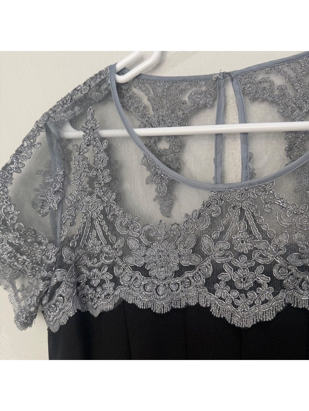 Chetta B Black Dress with Gray Lace Overlay, Size 8 - Picture 3 of 12